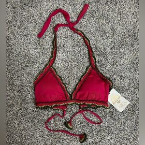 BECCA Raspberry Magenta Crochet Embroidered Detail Bikini Top Large